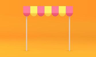 Realistic 3d awning tent advertising display for product show at yellow studio background vector