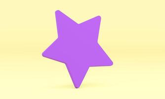 Purple 3d star wall decorative element at light yellow studio background realistic vector
