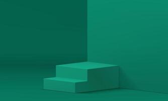 Realistic 3d podium green staircase with steps studio wall backdrop showroom display vector