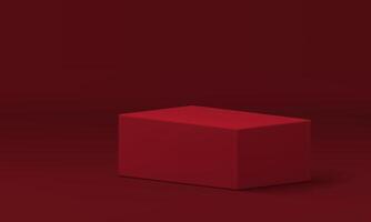 Red 3d rectangle podium stand geometric platform for fashion product presentation show vector