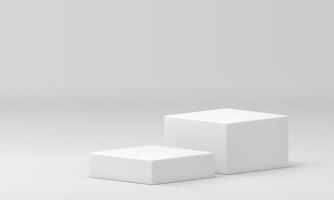 White 3d podium squared stairs with steps platform at neutral studio background illustration vector
