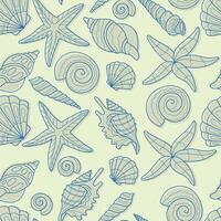 Seamless pattern with seashell. Summer time, sea, underwater hand-drawn illustration for wrapping paper, wallpaper, notebook cover. vector