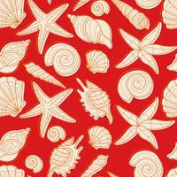 Marine seamless pattern with seashell. Hand-drawn sea shells illustration vector