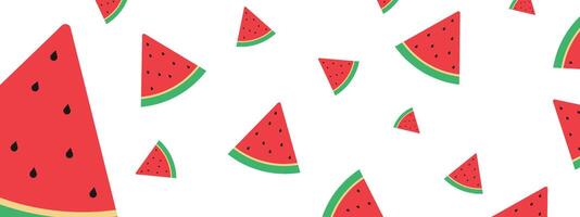 Sliced of watermelon fruit floating isolated on white background. illustration vector