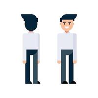 illustration of a male character. Poses front, back. A man in a white shirt is standing. Flat design, isolated on white background. vector