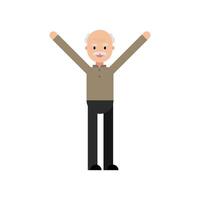 Old man standing and raise hand. Flat design, isolated on white background. vector