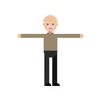 Old man standing and stretched out hands. Flat design, isolated on white background. vector