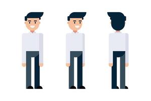 Set office man wear white shirt character design. Presentation in front, side, back. illustration vector
