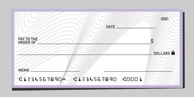 Blank bank cheque paper template mockup with wave line pattern design. vector