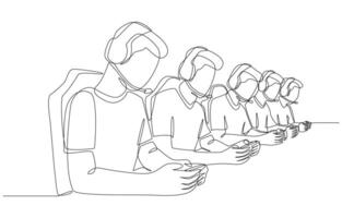 Continuous one line drawing of pro gamer team competing Esport mobile tournament, Esport competition concept, single line art. vector