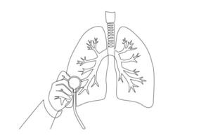 Continuous one line drawing of doctor's hand holding stethoscope to examine condition of lungs, medical check up concept, single line art. vector