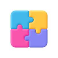 Puzzle pieces, jigsaw. Business solutions, teamwork, logic and game concept. 3d icon. Cartoon minimal style. vector