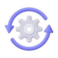 Cogwheel gear with rotation arrow. Setting symbol. Technical support, repair, optimization and workflow concept. 3d icon. Cartoon minimal style. vector
