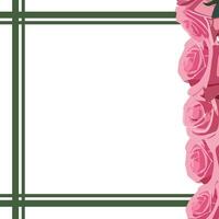 green sqare frame. template with space for text with pink roses vector