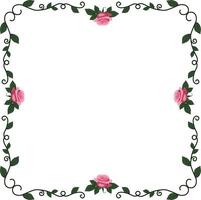 quare frame of curls with leaves and pink roses vector