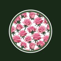 card with round frame with pink roses background vector