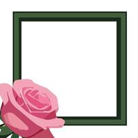 square green frame. angular flower template with space for text with one pink rose vector