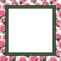 card with a square frame on a background of pink roses vector