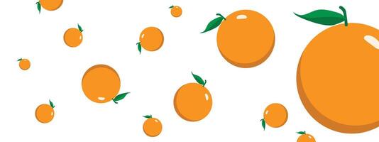 Orange floating in the air with green leaves isolated on background. illustration vector
