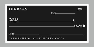 Black blank check template . Blank check - illustration vector