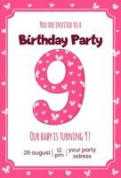 9th birthday baby invitation card vector