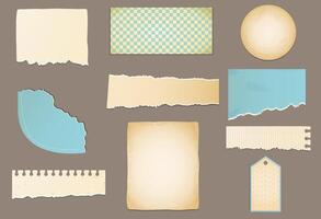 Old torn paper sheets, frame set. Vintage design elements vector