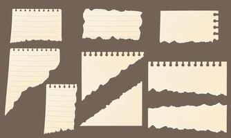 Old torn paper sheets set. Scrapbook elements collection. Lined paper illustration. vector