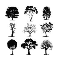 Set of Silhouettes of Deciduous Trees. black illustration vector