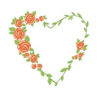 Heart from a branch frame of colored red roses and grass. illustration vector