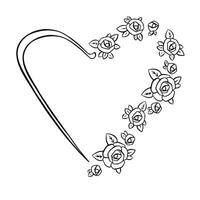 in the shape of a heart with flowers and bouquets of roses. Sketch outline illustration vector