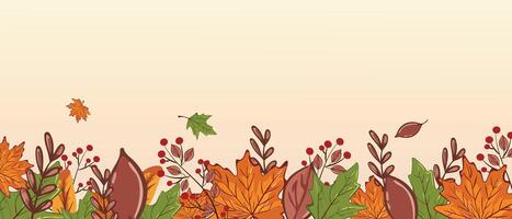 Autumn background border of bright leaves, berries and twigs.Colorful composition for Thanksgiving and harvest festival. Flat lay, copy space. vector