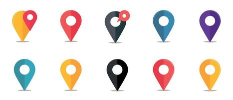 Set of location icons, place marker on the map. Location pointer icon symbol in flat style. Navigation signs. vector