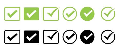Set of check mark icons. Checked, approved, approved icon. Check mark symbol. Green and black check marks. vector