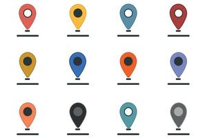 Set of color location icons, location marker on the map. Element for application website user interface design. Location pointer icon symbol in flat style. Red and black pin icon, navigation sign. vector