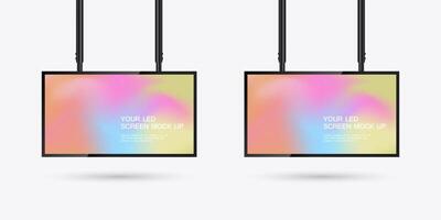 Two Hanging LED Screens Mockup in 3Ds of Realistic screen light box. set of two 3Ds LEDs mock up Illuminated lightbox with empty space for design vector