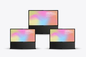 Set of three realistic LED mock-up screen prominently displaying a gradient background. three screens is placed at the center. vector