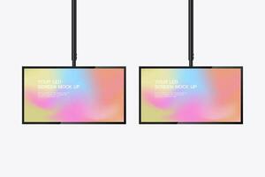 Two hanging LED Screens Mockup in Realistic screen light box. An Illuminated lightbox with empty space for design vector