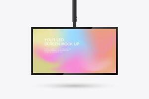 A Hanging LED Screen Mockup in 3Ds of Realistic screen light box. Illuminated lightbox with empty space for design. Restaurant, hotel, night club logo presentation vector