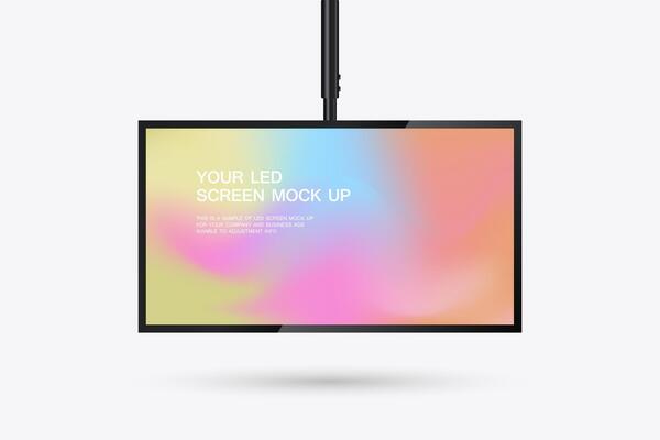 A Hanging LED Screen Mockup in 3Ds of Realistic screen light box. Illuminated lightbox with empty space for design. Restaurant, hotel, night club logo presentation
