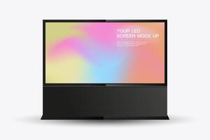 A realistic LED mock-up screen prominently displaying a gradient background. The screen is placed at the center, with a sleek black frame surrounding it. This mock-up is designed vector