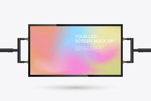 A realistic mock-up of an LED screen prominently displaying a gradient background. The screen is placed at the center, with a sleek black frame surrounding it vector