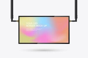 A Hanging LED Screen Mockup in 3Ds of Realistic screen light box. a hanging LED screen mock-up with a sleek, black frame on white background vector