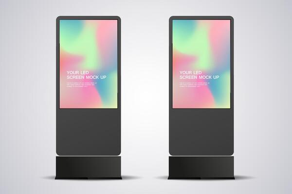 Set of two LED Screen Mockup in 3Ds of Realistic screen light box for out door signage design. Two 3Ds LED mock up Illuminated lightbox design