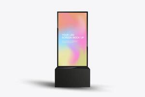 A LED Screen Mockup in 3Ds of Realistic screen light box. LED screen mock-up on collorful with a sleek, black frame on white background vector