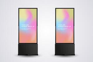 A realistic LED mock-up screen prominently displaying a gradient background. The LCD screen is placed at the center, with a sleek black frames vector