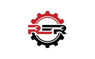 Gear and wrench mechanic with initial logo design vector