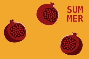 illustration of pomegranates on an orange background, perfect for summer-themed projects. This art captures the essence of fresh and juicy summer fruits. Summer background vector