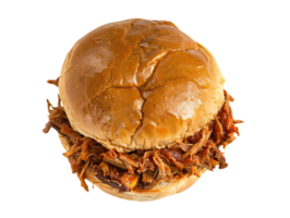 Pulled Pork Sandwich - Close-up of a Delicious, Savory Pulled Pork Sandwich on a Soft Bun png