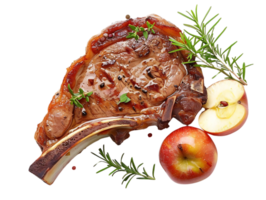Grilled Bone-In Pork Chop with Rosemary and Apples Realistic Image png