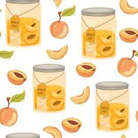 Apricot jam seamless pattern. Confiture, jelly preserves, homemade marmalade. Endless background, texture, print for wallpaper, textile, wrapping design. Colored flat illustration vector
